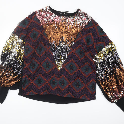 Zara Women's Black Sequin Pullover Sweatshirt Size 0
