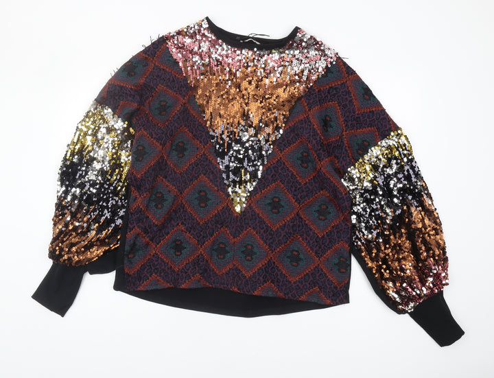 Zara Women's Black Sequin Pullover Sweatshirt Size 0