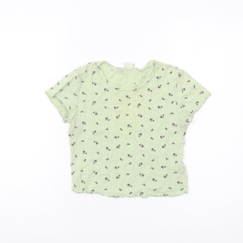 Women's Urban Outfitters Green Floral Short Sleeve T-Shirt