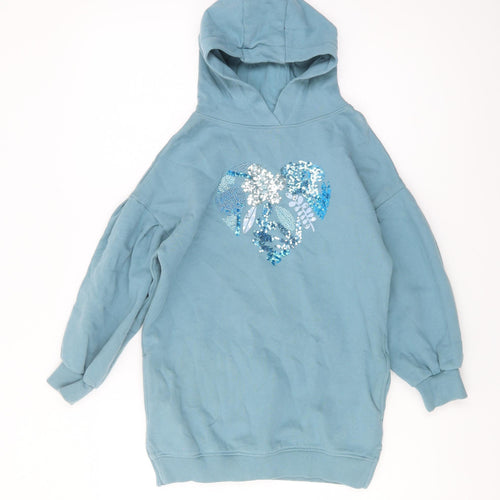 Next Girls Blue Sequin Heart Pullover Hoodie 8 Years