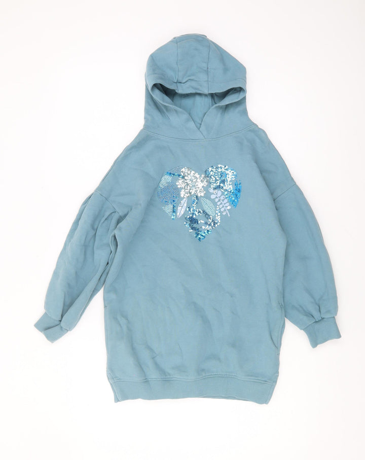 Next Girls Blue Sequin Heart Pullover Hoodie 8 Years