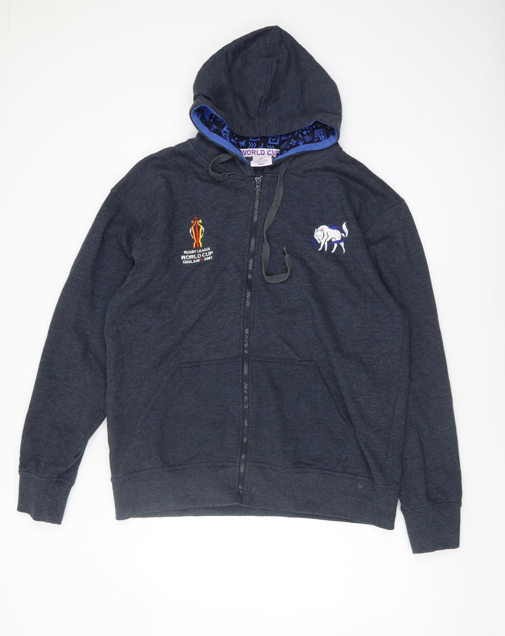 Men's Grey Rugby Hoodie M - World Cup, Full Zip