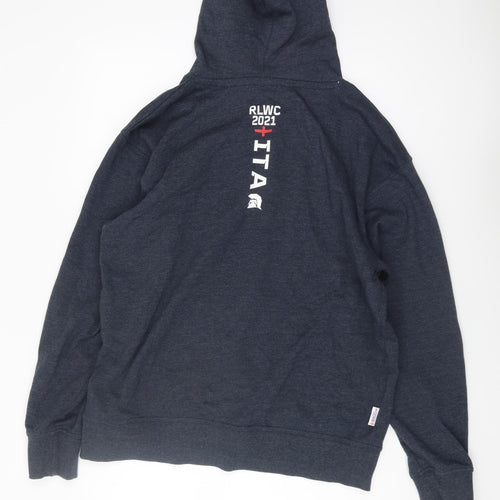 Men's Grey Rugby Hoodie M - World Cup, Full Zip