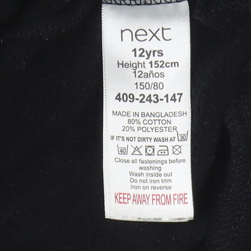 Next Boys Black Full Zip Hoodie, 12 Years, Graphic Print