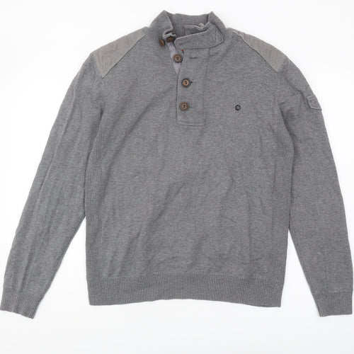 Duck and Cover Men's Grey Henley Jumper L