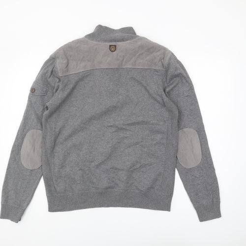 Duck and Cover Men's Grey Henley Jumper L