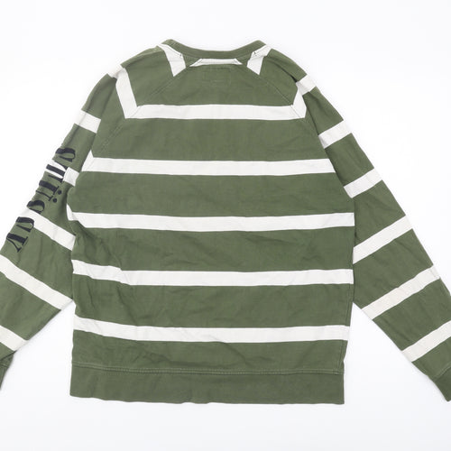 Stussy Men's Green Striped Pullover Sweatshirt M