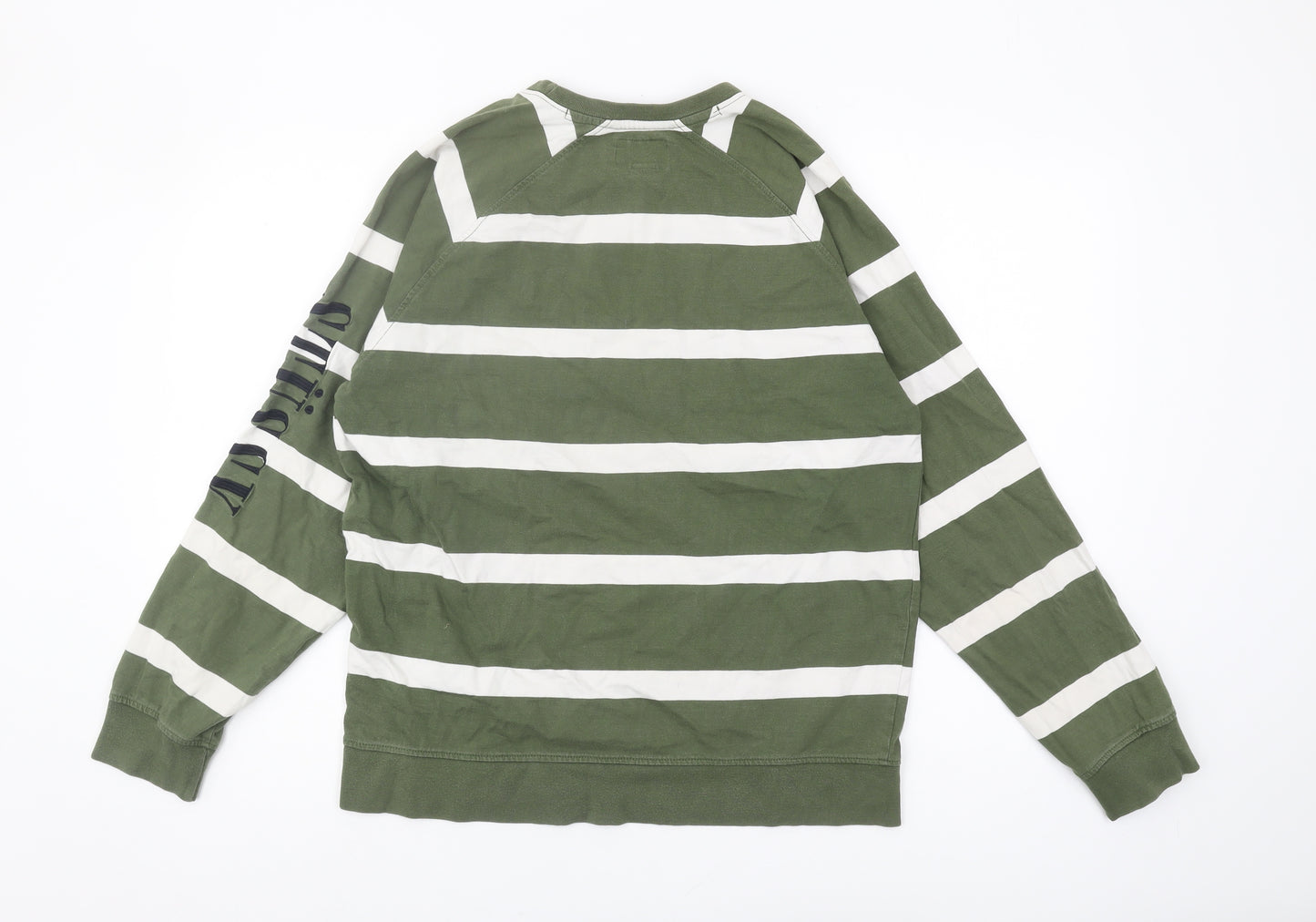 Stussy Men's Green Striped Pullover Sweatshirt M