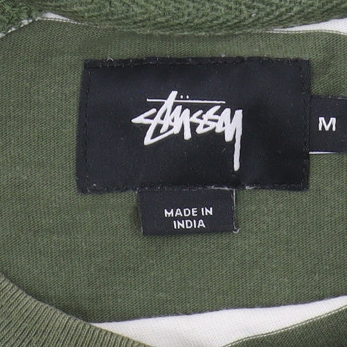 Stussy Men's Green Striped Pullover Sweatshirt M