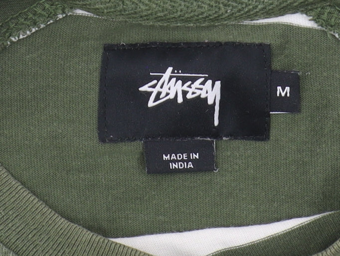 Stussy Men's Green Striped Pullover Sweatshirt M