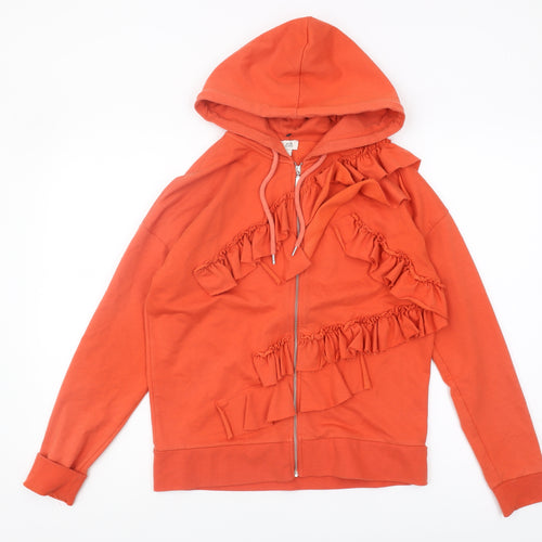 River Island Women's Orange Ruffle Hoodie Size 8