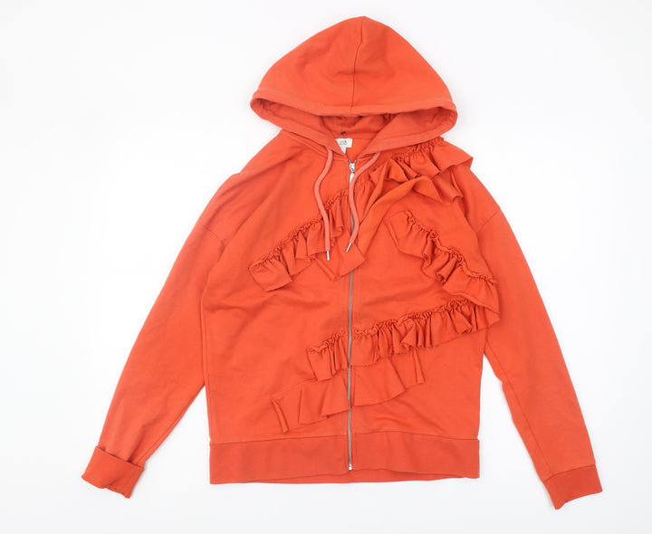 River Island Women's Orange Ruffle Hoodie Size 8