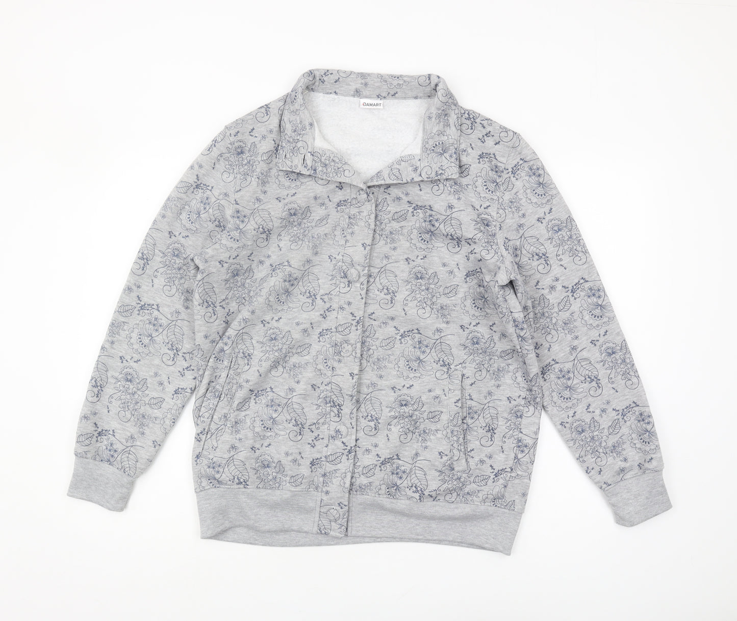Damart Women's Grey Floral Zip Sweatshirt M