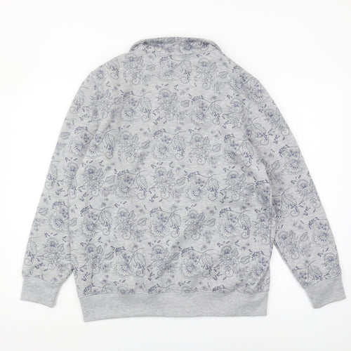 Damart Women's Grey Floral Zip Sweatshirt M