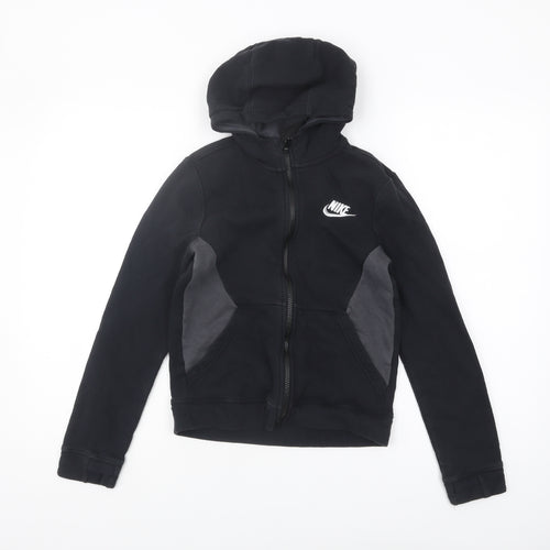 Nike Boys Black Full Zip Hoodie - M, Logo, Casual, Fleece
