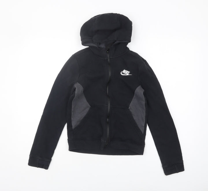 Nike Boys Black Full Zip Hoodie - M, Logo, Casual, Fleece