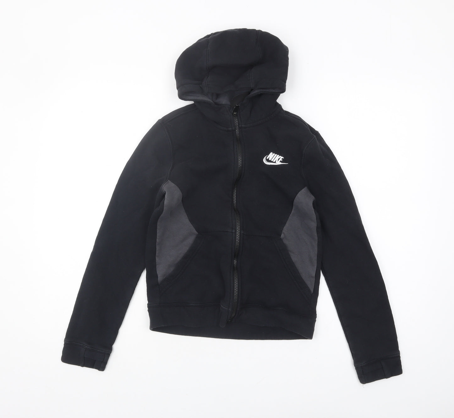 Nike Boys Black Full Zip Hoodie - M, Logo, Casual, Fleece