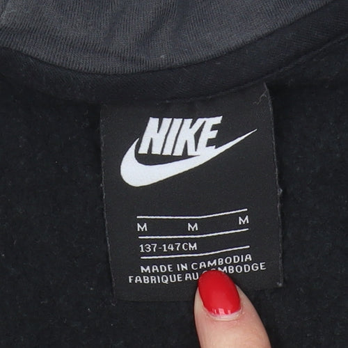 Nike Boys Black Full Zip Hoodie - M, Logo, Casual, Fleece