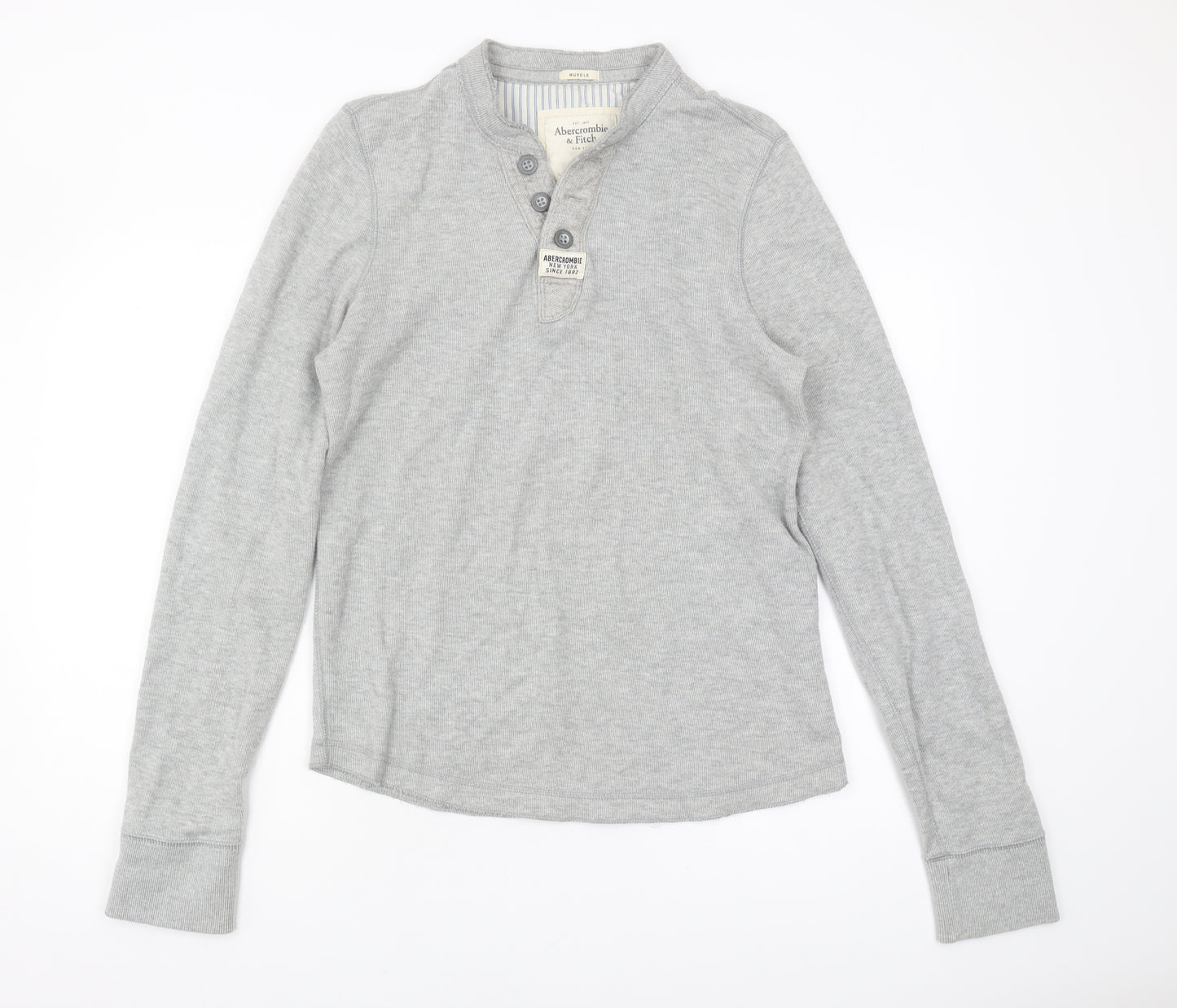 Abercrombie & Fitch Grey Long Sleeve Henley T-Shirt, M