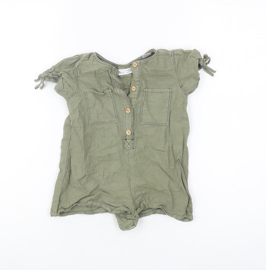 Zara Girls Green Romper, 2-3 Years, Short Sleeve, Buttoned