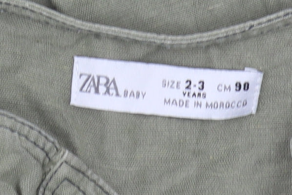 Zara Girls Green Romper, 2-3 Years, Short Sleeve, Buttoned