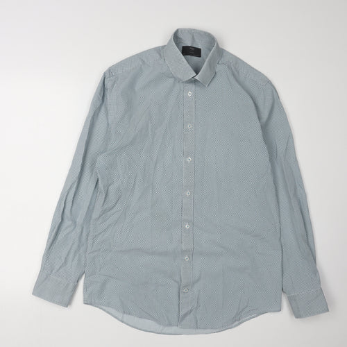 Marks and Spencer Men's Blue Geometric Long Sleeve Shirt