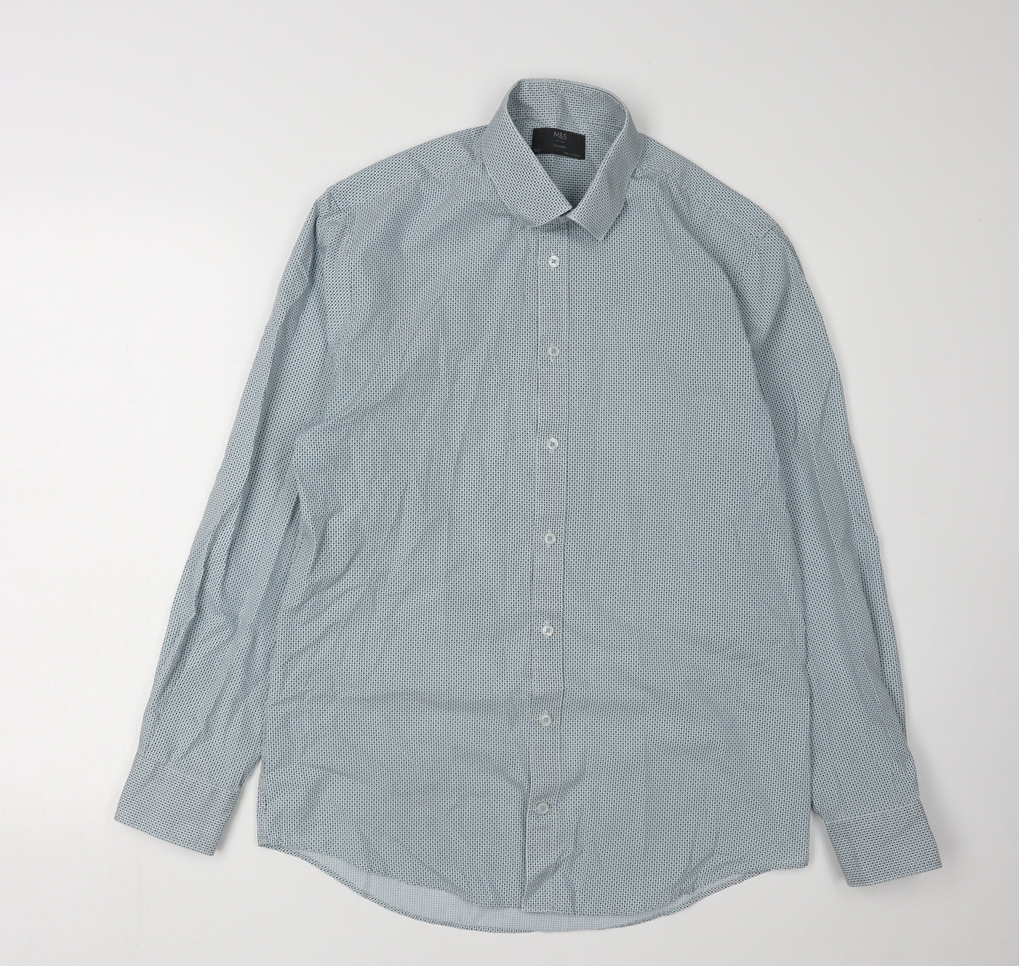 Marks and Spencer Men's Blue Geometric Long Sleeve Shirt