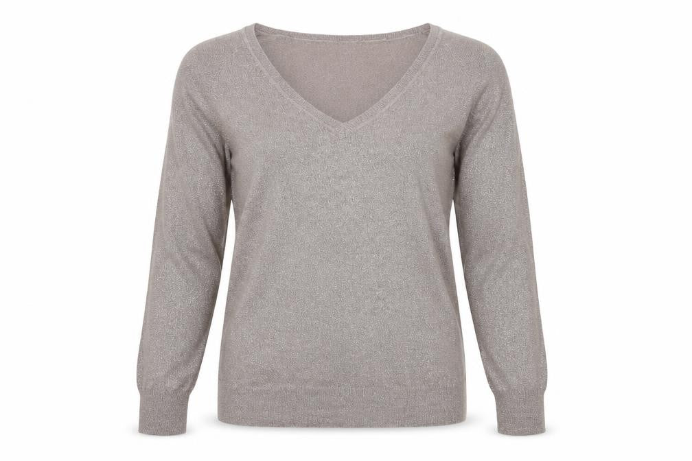 Front view of Mandolin Women's Beige V-Neck jumper, size 12