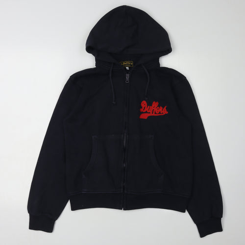 Duffer Women's Black Hoodie Size 12 Logo Zip Casual