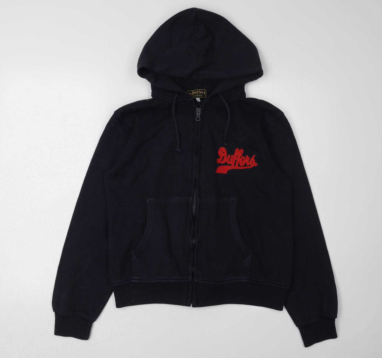 Duffer Women's Black Hoodie Size 12 Logo Zip Casual