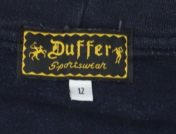 Duffer Women's Black Hoodie Size 12 Logo Zip Casual