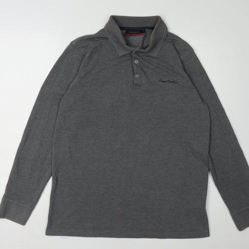 Pierre Cardin Men's Grey Long Sleeve Polo M