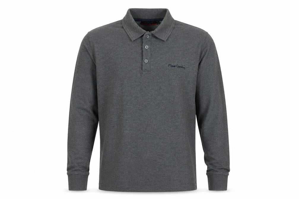 Front view of Pierre Cardin Men's Grey Long Sleeve Polo M