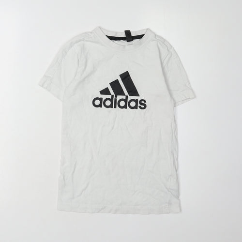 Adidas Boys White Logo T-Shirt, 2XS, Casual Short Sleeve
