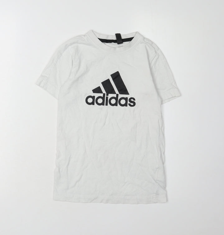 Adidas Boys White Logo T-Shirt, 2XS, Casual Short Sleeve