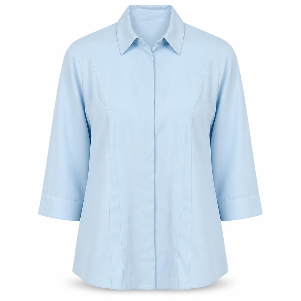 Front view of Essence Women's Blue Blouse - UK 16, Casual, Collared