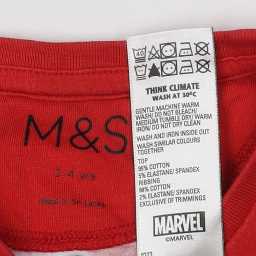 Marks and Spencer Spider-Man Boys Red Pyjama Top 3-4 Years