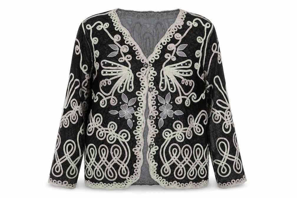 Front view of Just Elegance Women's Black Cardigan - L/XL