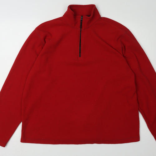 Lands' End Men's Red Fleece 1/4 Zip Sweatshirt M