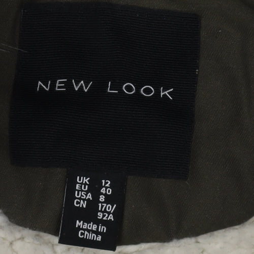 New Look Women's Parka with Fur Trim Hood, Size 12, Green