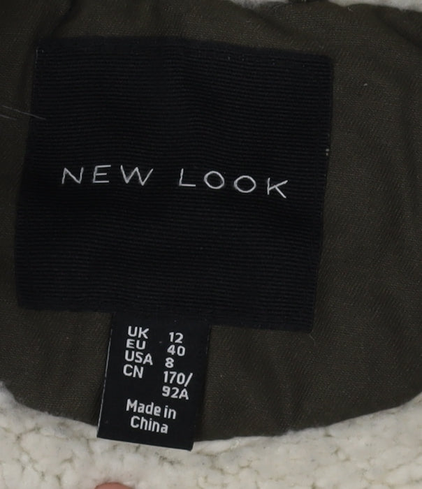 New Look Women's Parka with Fur Trim Hood, Size 12, Green