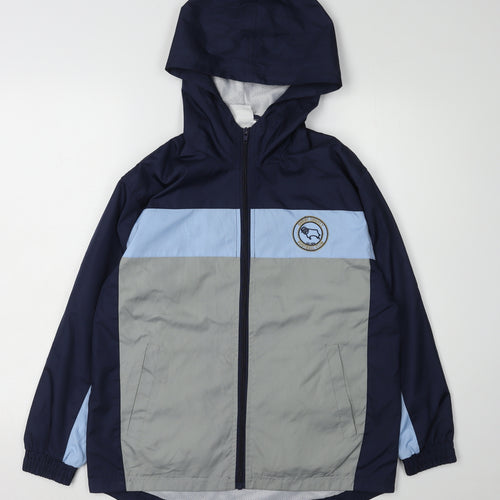 Boys Blue Grey Derby County Football Club Windbreaker Jacket 10-11 Years Hooded Spring
