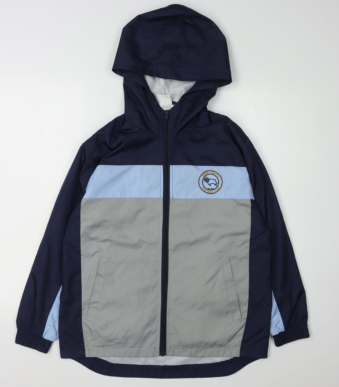 Boys Blue Grey Derby County Football Club Windbreaker Jacket 10-11 Years Hooded Spring