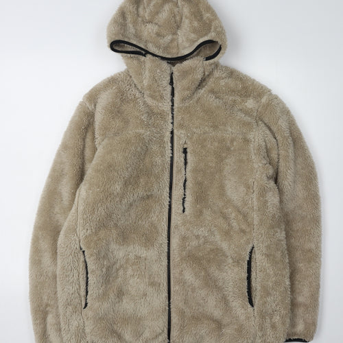 Uniqlo Women's Beige Hooded Jacket Size L Fleece Winter