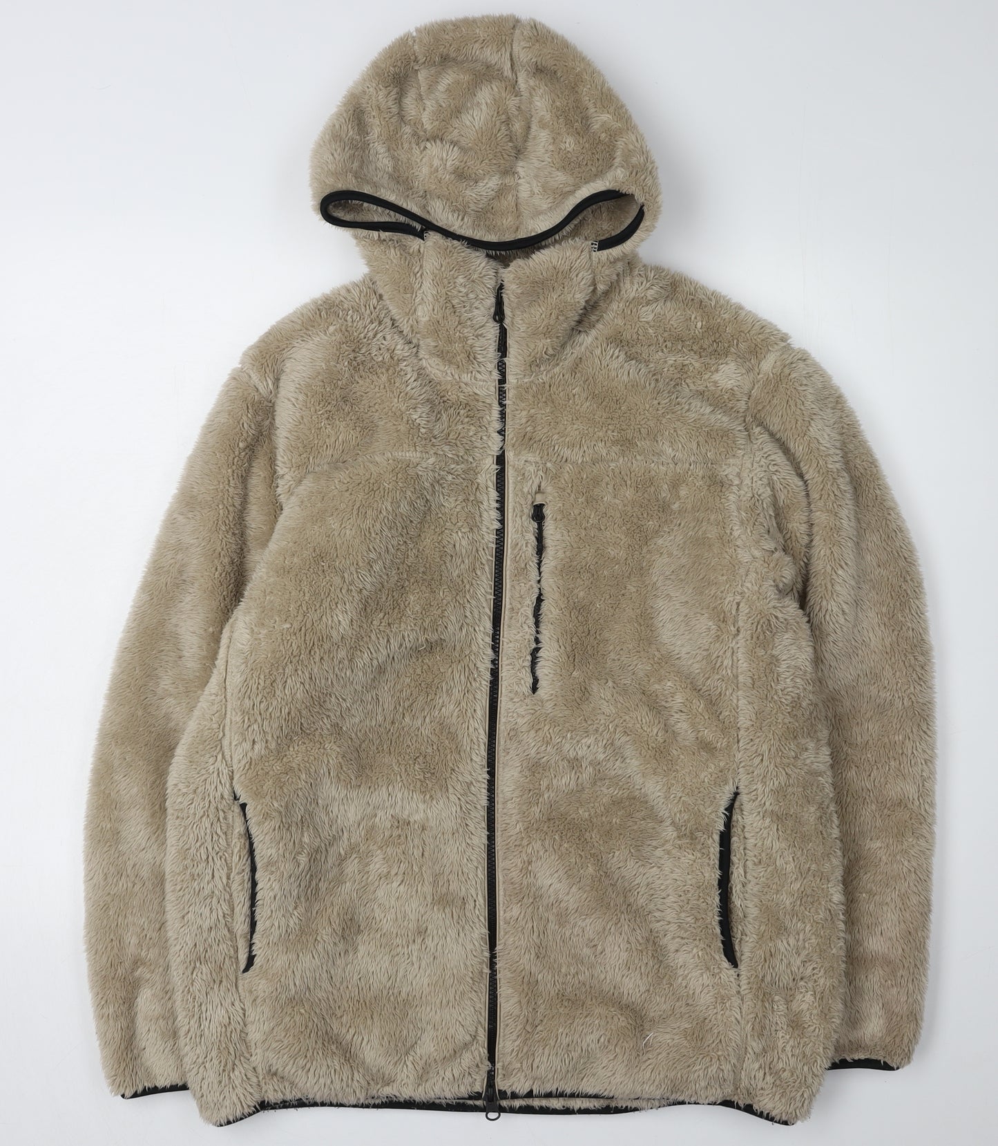 Uniqlo Women's Beige Hooded Jacket Size L Fleece Winter