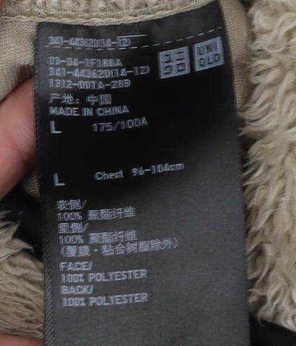 Uniqlo Women's Beige Hooded Jacket Size L Fleece Winter