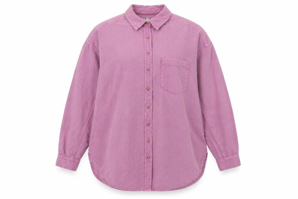Front view of Pilcro Women's Pink Long Sleeve Button-Up Shirt