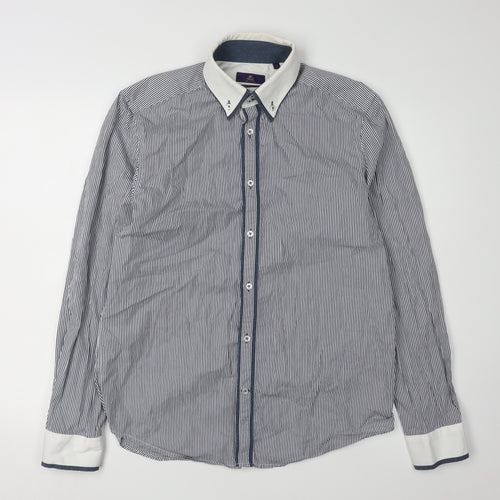 Next Men's Blue Striped Long Sleeve Shirt, Size 15.5