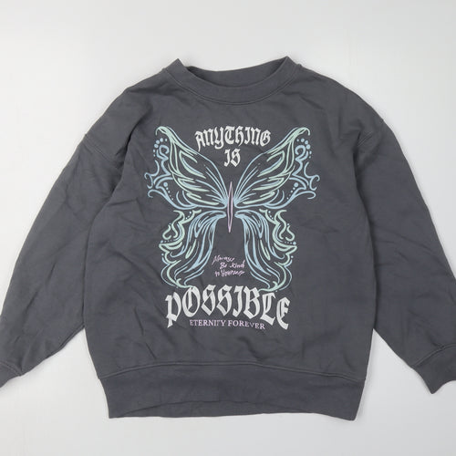 H&M Girls Grey Butterfly Graphic Sweatshirt 9-10 Years