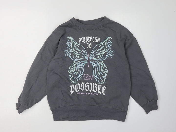 H&M Girls Grey Butterfly Graphic Sweatshirt 9-10 Years